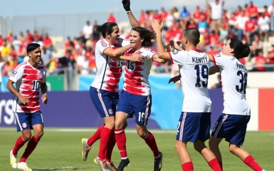 USMNT players celebrating a goal in January camp.