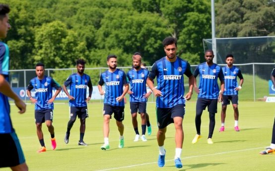 Inter Miami players training on the field before preseason.