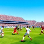 Diverse soccer players in action on a lush field.