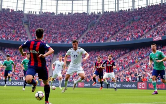 Soccer players in action during a thrilling game.