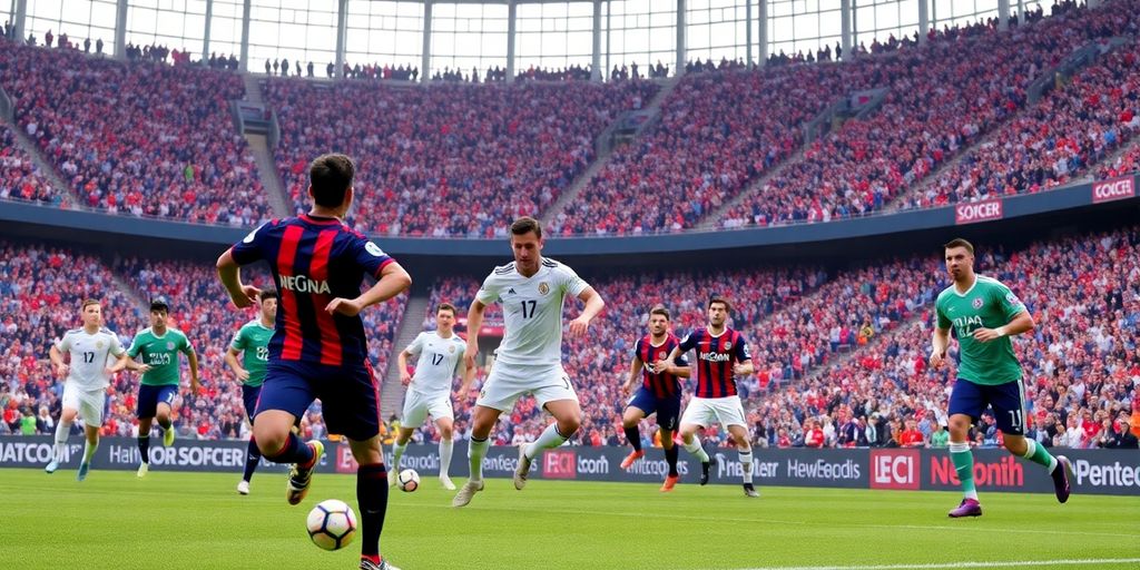 Soccer players in action during a thrilling game.