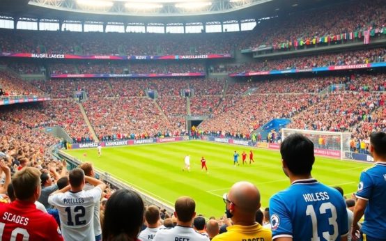 Major League Soccer match with fans and players in action.