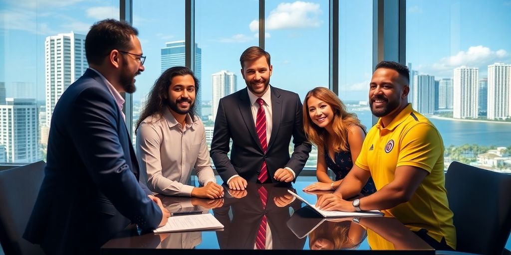 Inter Miami's front office team in a modern office setting.