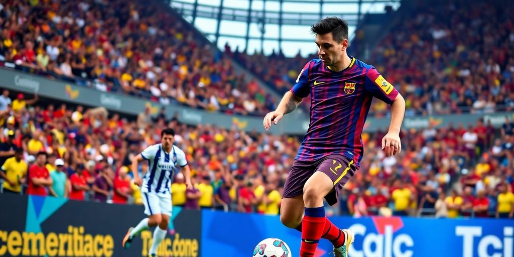 Lionel Messi dribbling the ball against Club America.