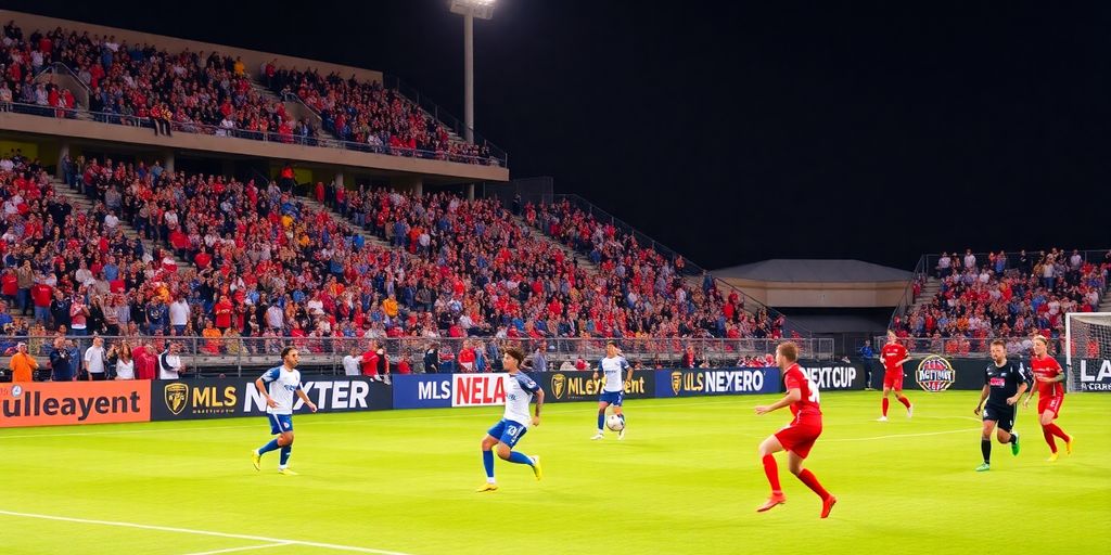 Soccer players on a field during an MLS match.