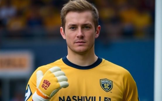 Brian Schwake in Nashville SC goalkeeper jersey, ready to play.