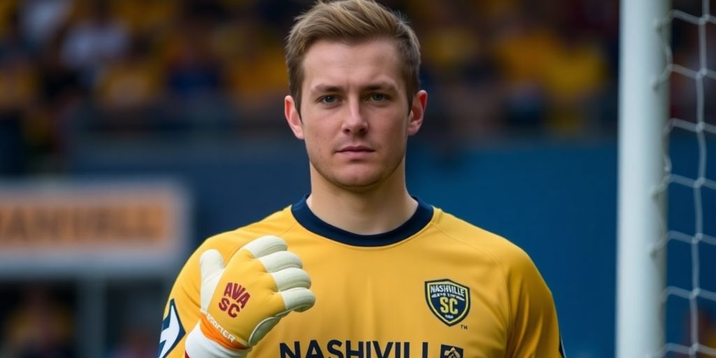 Brian Schwake in Nashville SC goalkeeper jersey, ready to play.