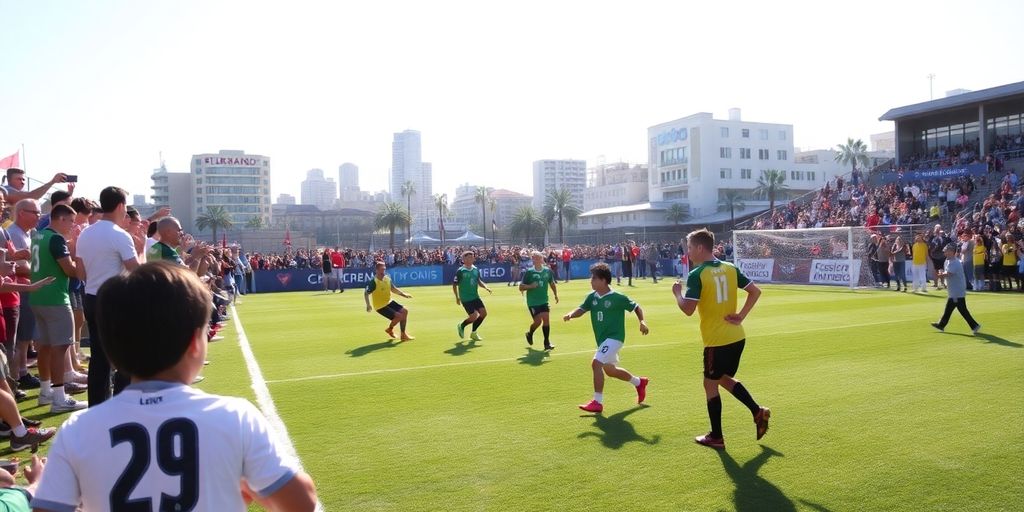 Soccer match in San Diego with players and cheering fans.