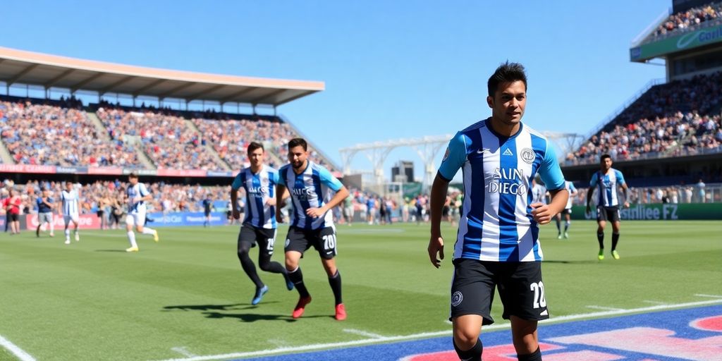 San Diego FC players during an exciting soccer match.