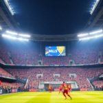Soccer players in action at a packed MLS stadium.