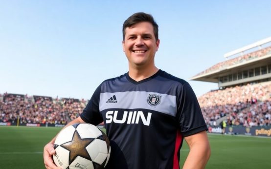 Bradley Carnell on the field with a soccer ball.