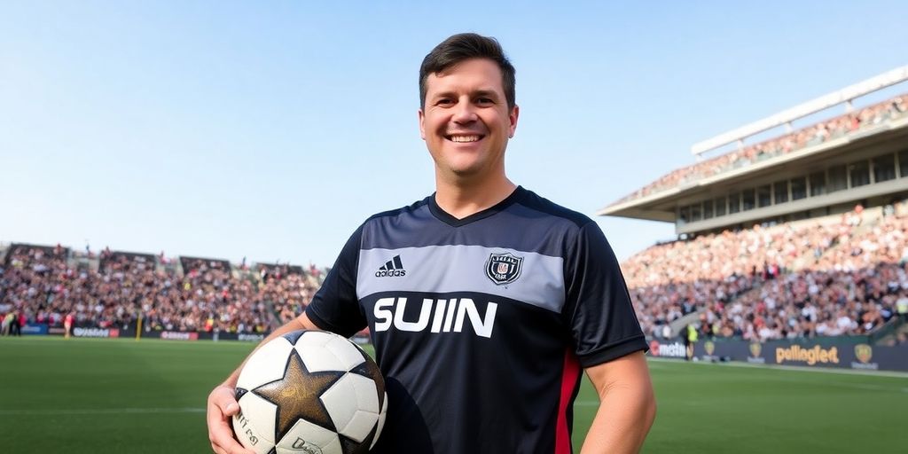 Bradley Carnell on the field with a soccer ball.