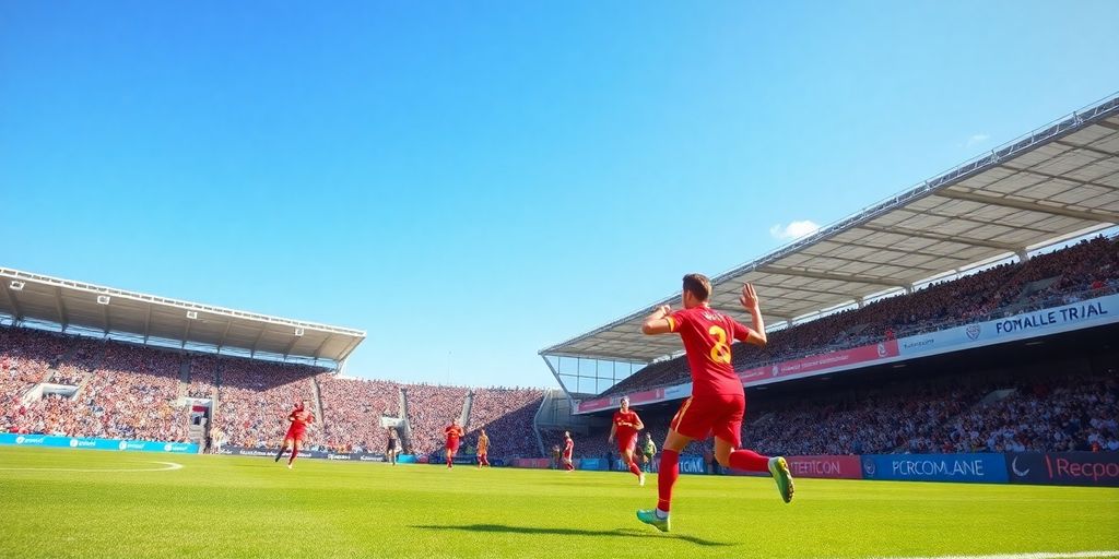 Soccer players in action on a vibrant field.