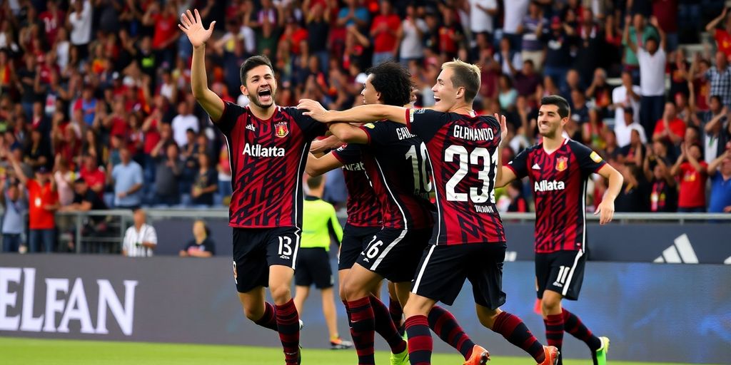 Atlanta United players celebrating a playoff victory.