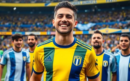 Alan Velasco in Boca Juniors kit celebrating transfer.