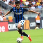 Maxi Falcón defending during an Inter Miami soccer match.