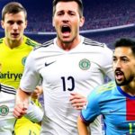 Collage of soccer players in vibrant jerseys on field.