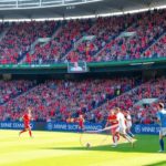 Soccer players in action on a vibrant green field.