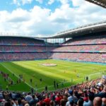 A crowded soccer stadium filled with diverse fans.