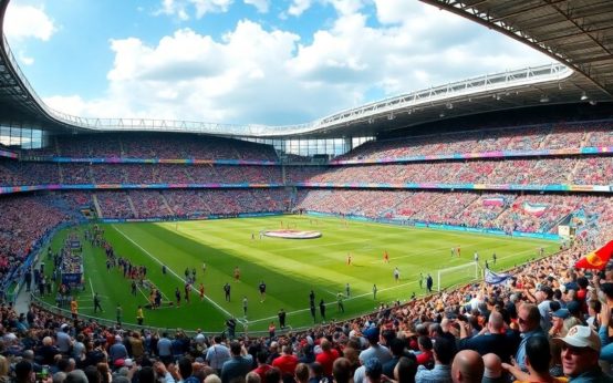 A crowded soccer stadium filled with diverse fans.