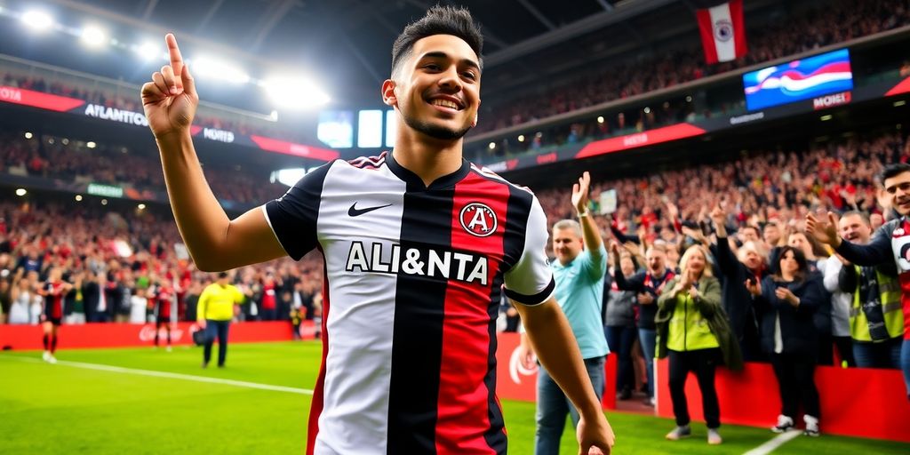 Miguel Almirón celebrates with fans at Atlanta United.